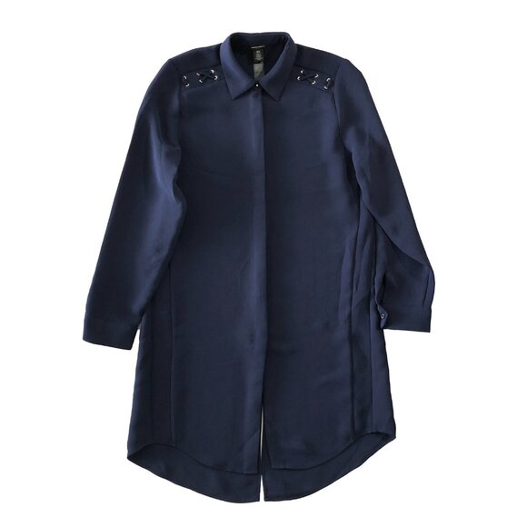 Chico's Black Label Womens Size 00 Navy Oversized Long Tunic Blouse Jacket - Picture 2 of 12